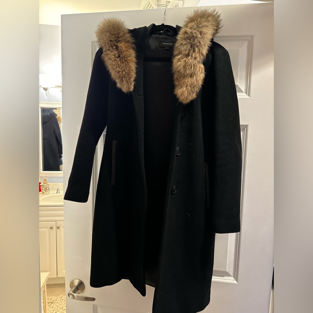 Mackage Wool Coat with fur trimmed hood. Size XS excellent condition